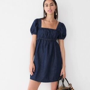 J.Crew Dark Denim Babydoll Mini Dress with Puff Sleeves (sz 14)